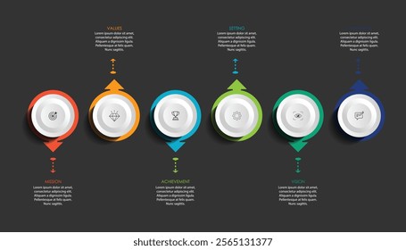 Mission, vision, values, graphic design template.eps 10 on white background, Can be used for presentation workflow layout, banner, process, diagram, flowchart, infographic, annual report.