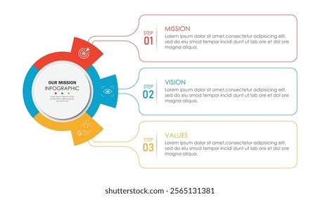 Mission, vision, values, graphic design template.eps 10 on white background, Can be used for presentation workflow layout, banner, process, diagram, flowchart, infographic, annual report.