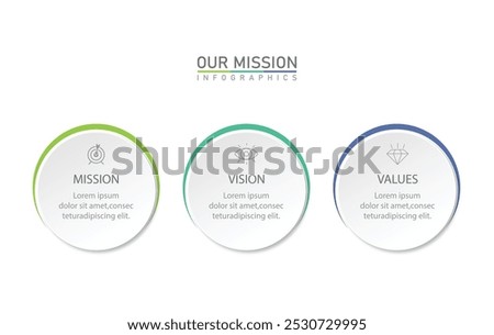 mission, vision, values, graphic design template.with 3 options.