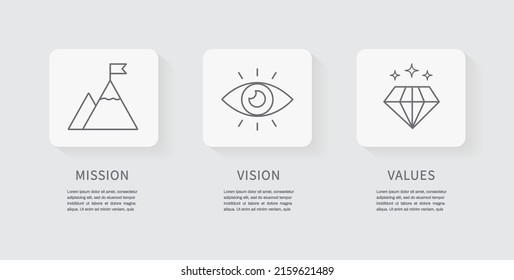 Mission, Vision and Values icon. Business success concept. Organization mission. flat line icon. Vector illustration