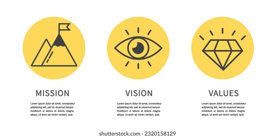 Mission, Vision and Values icon. Business success concept. Organization mission. flat line icon. Vector illustration