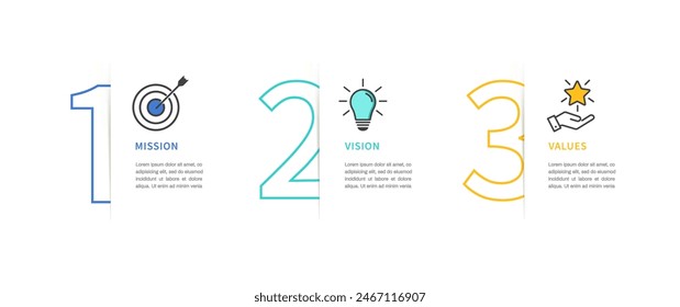 Mission, Vision and Values icon. Business success concept. Organization mission. flat line icon. Vector illustration