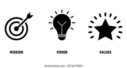 Mission, Vision and Values icon. Business Success Concept. Mission Vision Values Icon Set with Modern style.