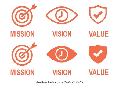 Projeto de ícone de valores de visão da missão. Ilustração em vetor colorido.