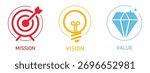 Mission vision values icon design.Organization mission vision values icon design vector. vector illustration isolated on white background.	
