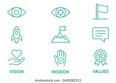 Mission vision values icon design.Organization mission vision values icon design vector. vector illustration isolated on white background.