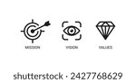 Mission vision values icon. Organization mission vision values icon design vector