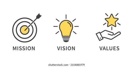 Mission, Vision and Values icon.  Organization mission. Success and growth concepts. flat design. Vector illustration