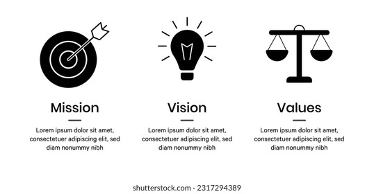 Mission vision values icon. Organization mission vision values icon design vector