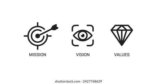 Icono de valores de visión. Vector de diseño de icono de valores de visión de misión de organización