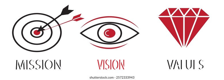 Mission, Vision and Values icon. Organization mission. Success and growth concepts.Colorful Unique designs. EPS10