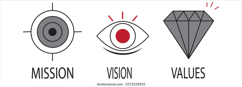 Mission, Vision and Values icon. Organization mission. Success and growth concepts.Colorful Unique designs. EPS10