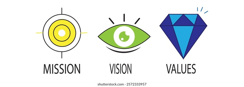 Mission, Vision and Values icon. Organization mission. Success and growth concepts.Colorful Unique designs. EPS10