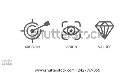 Mission vision values icon. Organization mission vision values icon design vector. Editable stroke