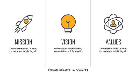 Mission Vision And Values Icon Set With Mission Statement, Vision Icon