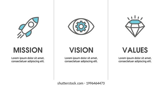 Mission Vision  Values Icon Set With Mission Statement, Vision Icon, Etc.