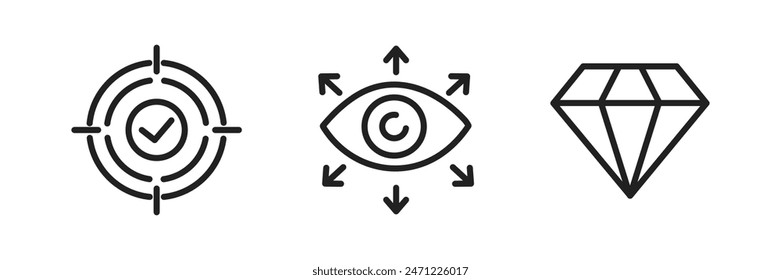 Mission, Vision and Values icon set. Business concept. Vector illustration.