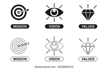 mission vision values icon set vector illustration isolated on white background.