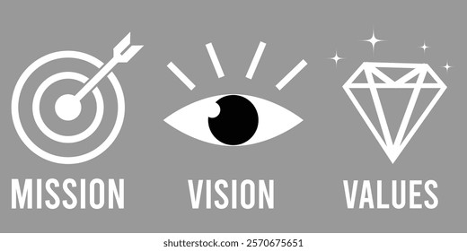 Mission Vision and Values Icon Set . 
 for  Web page . Modern flat design .vector illustration eps 10.