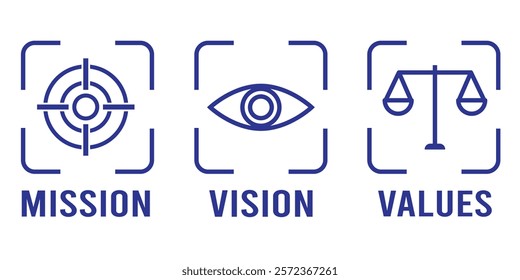 Mission, Vision, Values icon set. Mission Vision Values icon with a flat design . vector illustration on isolated background eps 10.