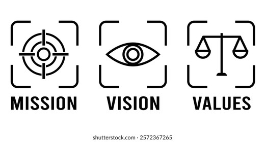 Mission, Vision, Values icon set. Mission Vision Values icon with a flat design . vector illustration on isolated background eps 10.