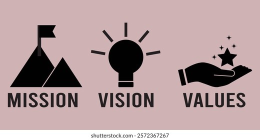 Mission, Vision, Values icon set. Mission Vision Values icon with a flat design . vector illustration on isolated background eps 10.