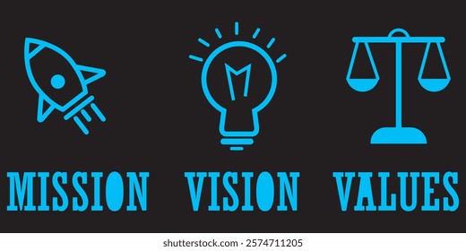 Mission Vision and Values Icon Set with mission statement, vision icon design eps 10 