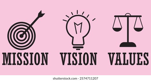 Mission Vision and Values Icon Set with mission statement, vision icon design eps 10 