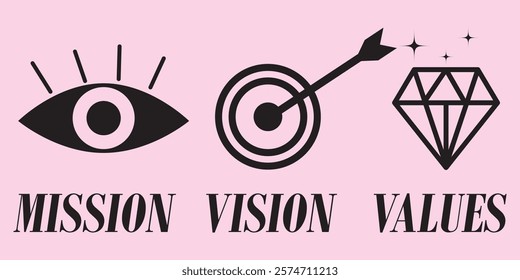 Mission Vision and Values Icon Set with mission statement, vision icon design eps 10 