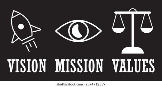 Mission Vision and Values Icon Set with mission statement, vision icon design vector for multiple use design eps 10 