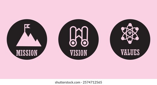 Mission Vision and Values Icon Set with mission statement, vision icon design vector for multiple use design eps 10 