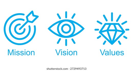 Missão, Visão, Valores. Icon Set ícones planos modernos design ilustração de stock