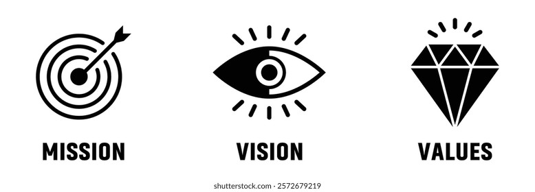 Mission vision values icon. Mission vision and values icon vector illustration isolated on white background.