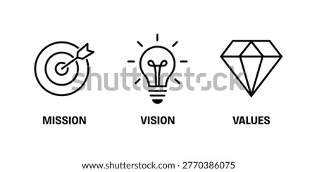 Mission vision values icon vector set. Mission, vision and values of business icon set.