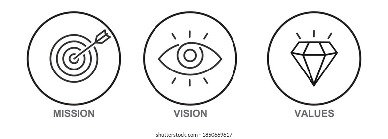 Mission. Vision. Values icon . Web page template.  flat design, vector illustration