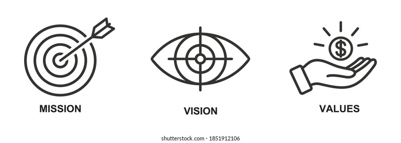 Mission. Vision. Values icon . Web page template.  flat design, vector illustration