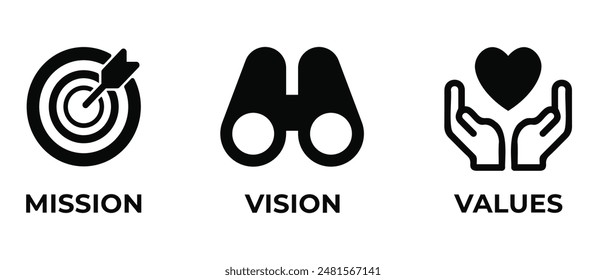 
Mission, Vision and Values icon . Web page template. Modern flat design. Abstract icon. Purpose business concept. Mission symbol illustration. Abstract eye. Business vision presentation. EPS 10
