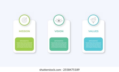 Mission, Vision and Values icon . Web page template. Modern flat design. Abstract icon. Purpose business concept EPS10