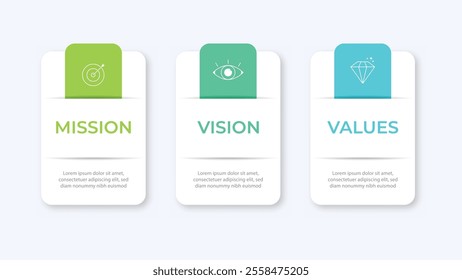 Mission, Vision and Values icon . Web page template. Modern flat design. Abstract icon. Purpose business concept EPS10