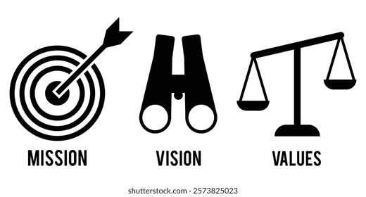 Mission, Vision and Values icon . Web page template. Modern flat design. Abstract icon. Purpose business concept. Mission symbol illustration. Abstract eye. Business vision presentation. Design Eos 10