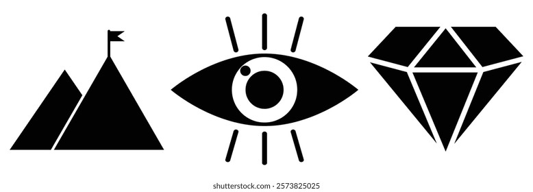 Mission, Vision and Values icon . Web page template. Modern flat design. Abstract icon. Purpose business concept. Mission symbol illustration. Abstract eye. Business vision presentation. Design Eos 10