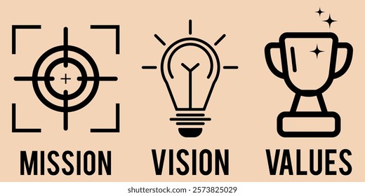 Mission, Vision and Values icon . Web page template. Modern flat design. Abstract icon. Purpose business concept. Mission symbol illustration. Abstract eye. Business vision presentation. Design Eos 10