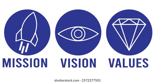 Mission, Vision and Values icons. Success and growth concepts. Mission, Vision and Values icons with flat design eps 10.