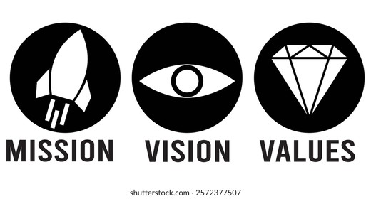 Mission, Vision and Values icons. Success and growth concepts. Mission, Vision and Values icons with flat design eps 10.