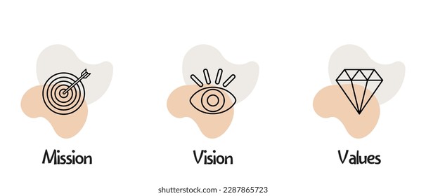 Mission, vision and values icons symbol. Trendy and modern vector illustration in flat style