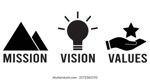 Mission vision values icons. Mission vision values icons vector illustration eps 10.