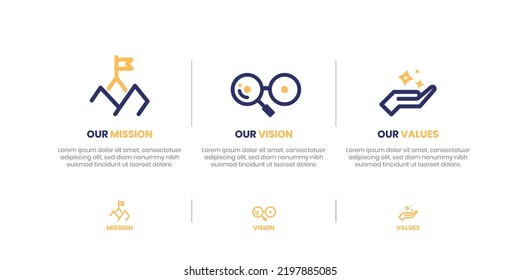 Mission Vision Values infographic Banner template. Company goal infographic design with  Modern flat icon design. vector illustration infographic icon design banner.