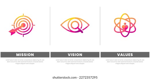 Mission Vision Values infographic Banner template. Company goal infographic design with Modern flat icon design. Infographic icon design