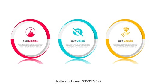 Mission Vision Values infographic Banner template. Company goal infographic design with  Modern flat icon design. vector illustration infographic icon design banner.