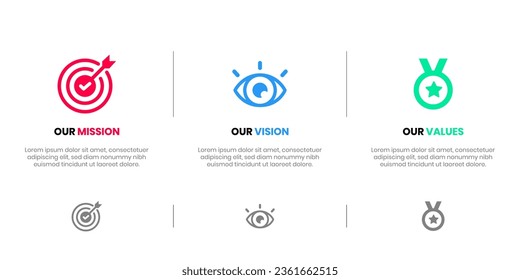 Mission Vision Values infographic Banner template. Company goal infographic design with  Modern flat icon design. vector illustration infographic icon design banner.